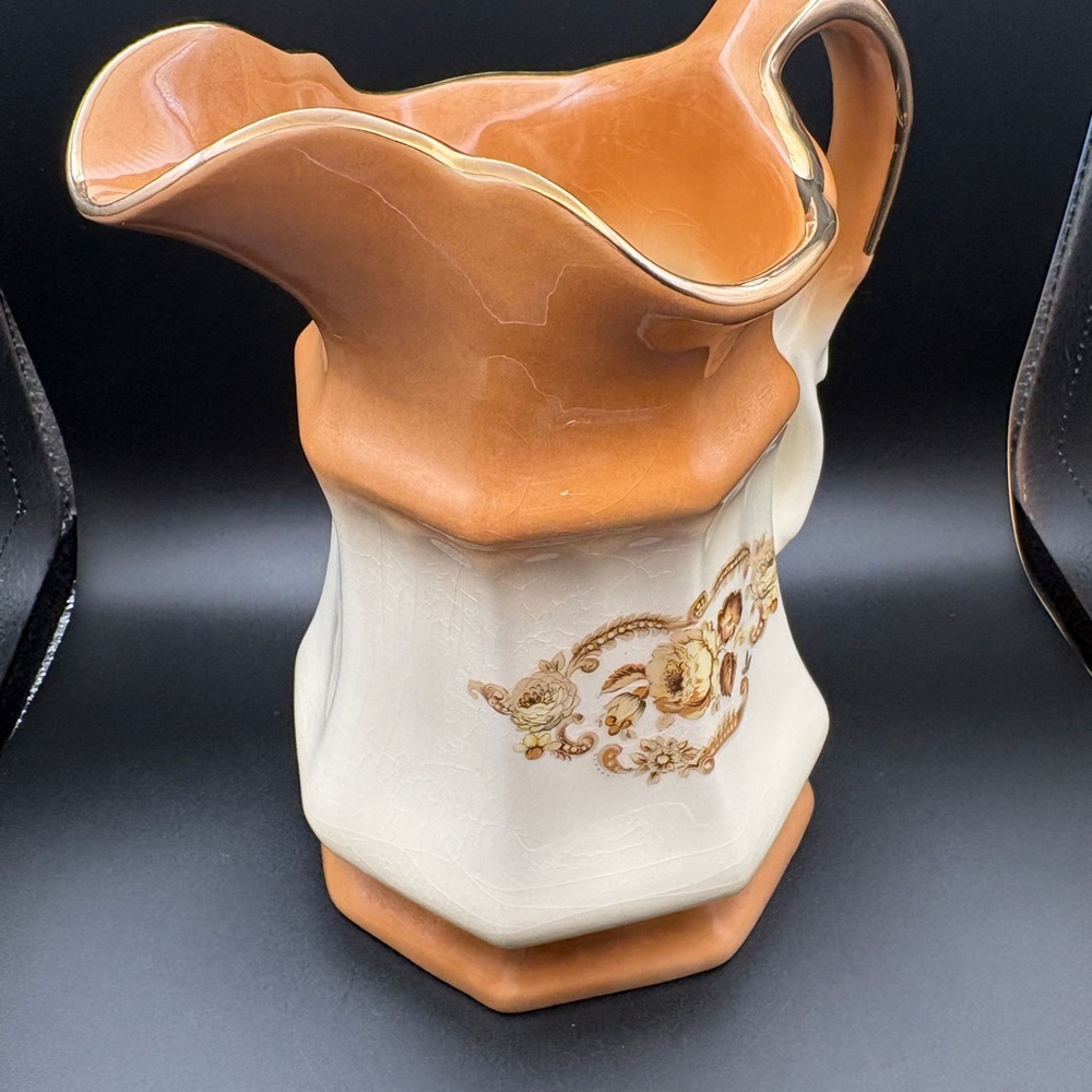 Vintage Imperial Pottery W/ Floral Transferware & 22k Gold Trim Ceramic Pitcher - Picture 4 of 15